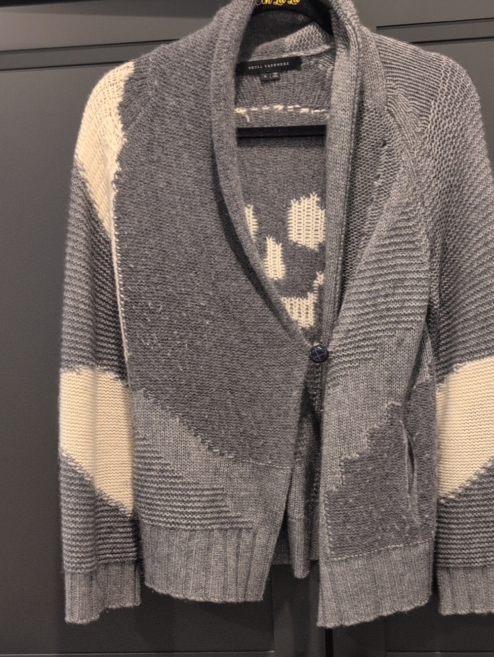 Skull Cashmere Gray & Cream Shawl-Collar Cardigan
